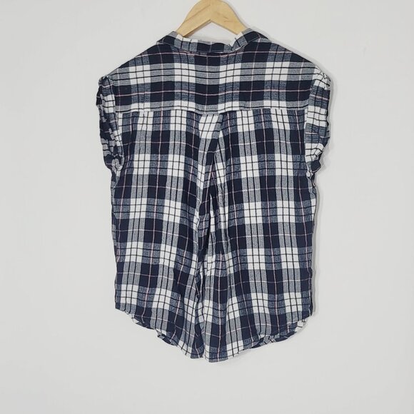 JACHS Girlfriend Women's Black White Plaid Cap Sleeve Button-Down Shirt Size XL - Picture 2 of 12